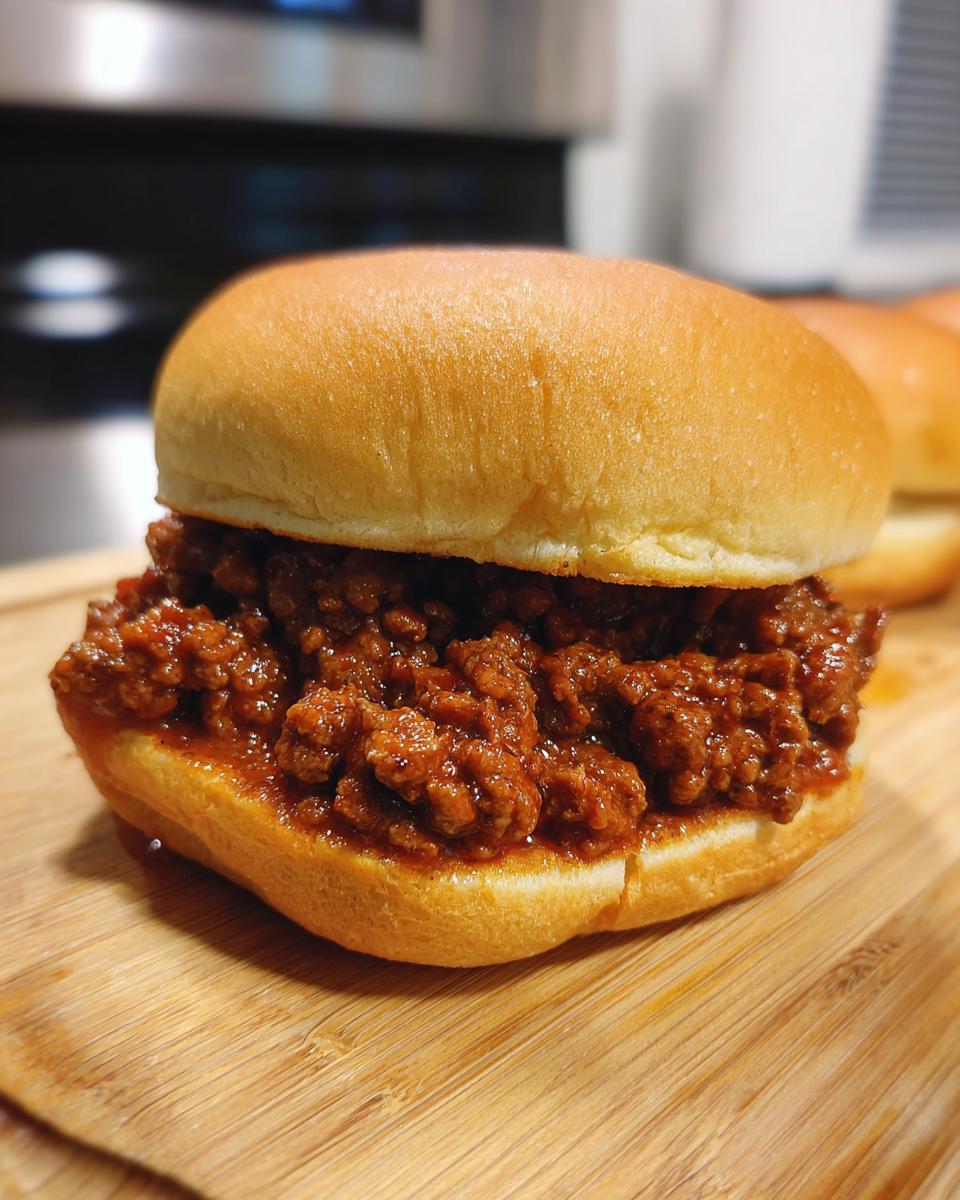A delicious Classic Sloppy Joes sandwich piled high with seasoned ground beef on a soft bun, ready to eat.