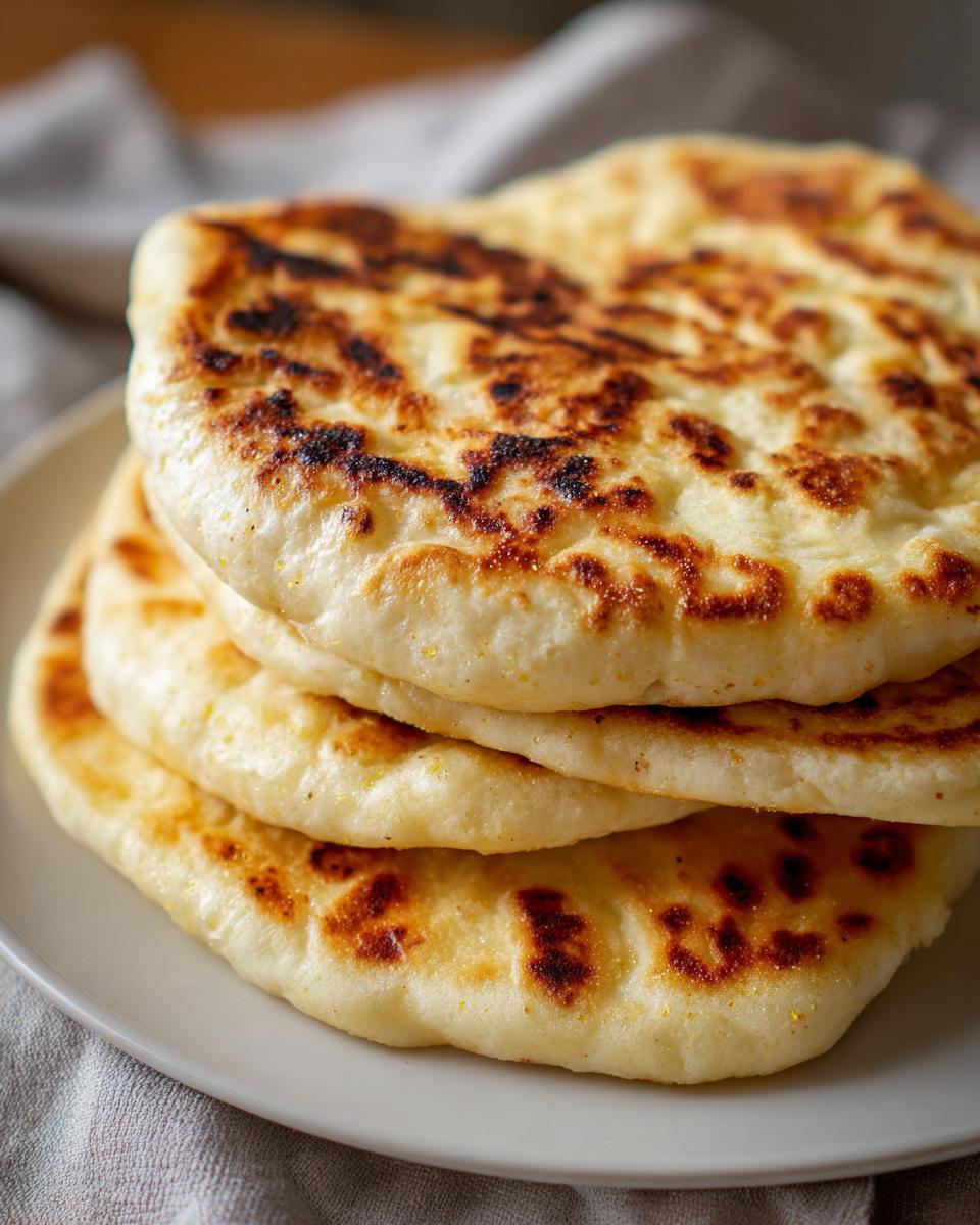 A close-up stack of golden-brown, puffy Easy Pita Bread with slightly charred spots.