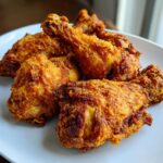 A plate of perfectly golden and crispy Oven Fried Chicken Drumsticks, ready to be enjoyed.