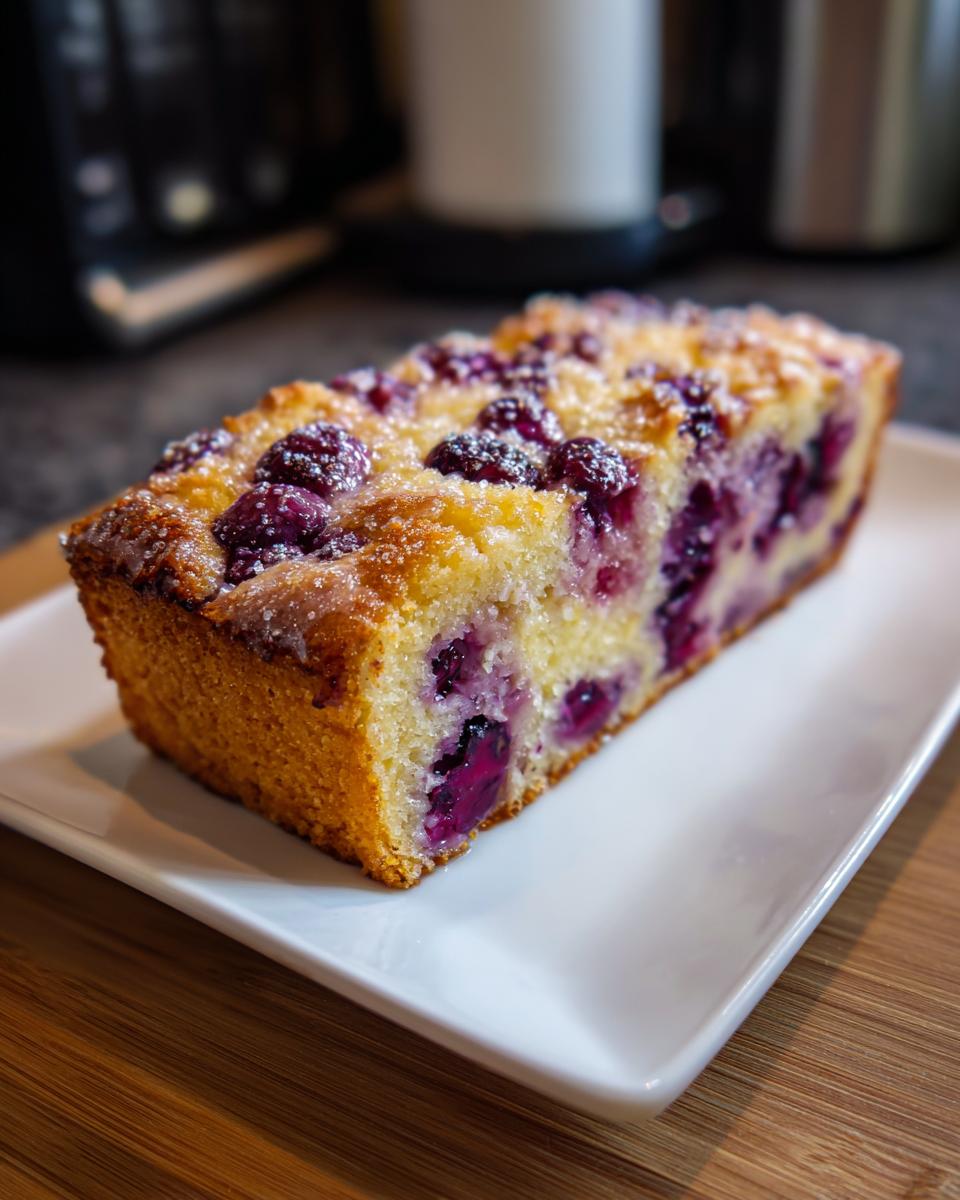 A slice of moist Plum Torte Cake filled with juicy plums and topped with sugar.