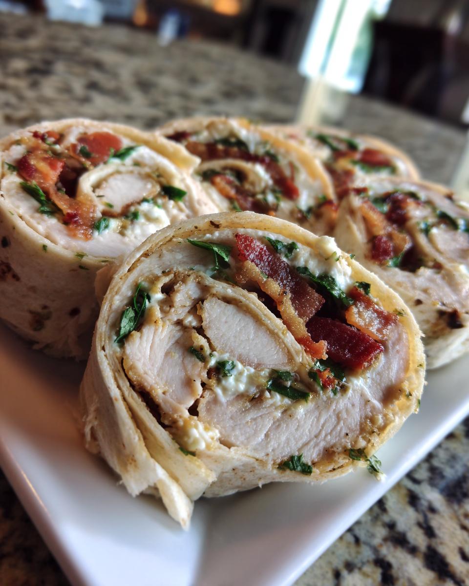 Close-up of several sliced Crack Chicken Pinwheels filled with chicken, bacon, and cream cheese mixture, served on a white platter.