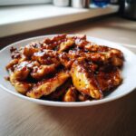Close-up of sliced chicken pieces coated in a thick, glossy sauce, representing Crockpot Honey Garlic Chicken.