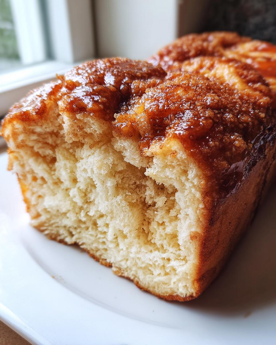 A close-up view showing the soft, fluffy interior and sticky, caramelized topping of the Sweet Hawaiian Bread loaf.