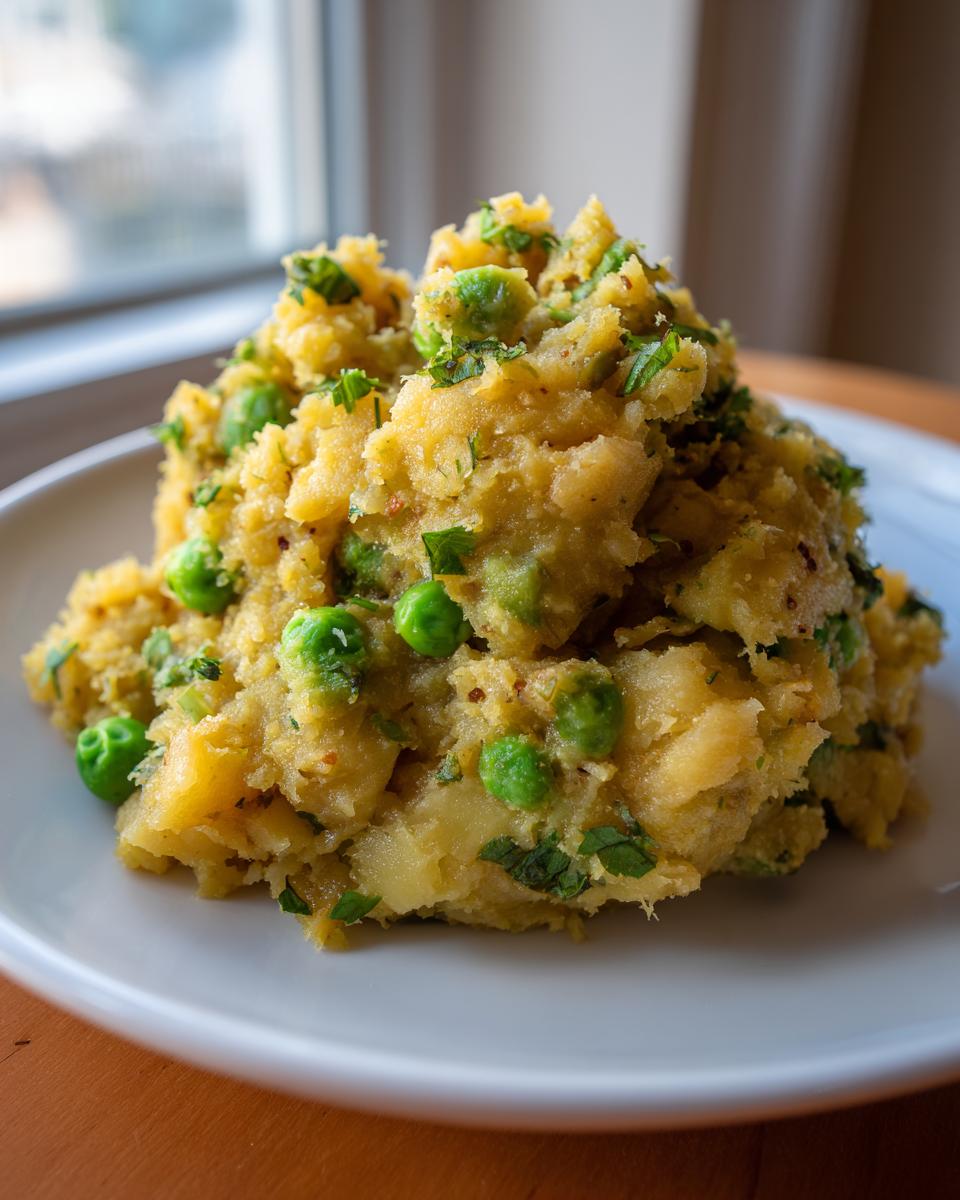 Close-up of spiced mashed potato and green pea mixture, a popular Samosa Filling Ideas.