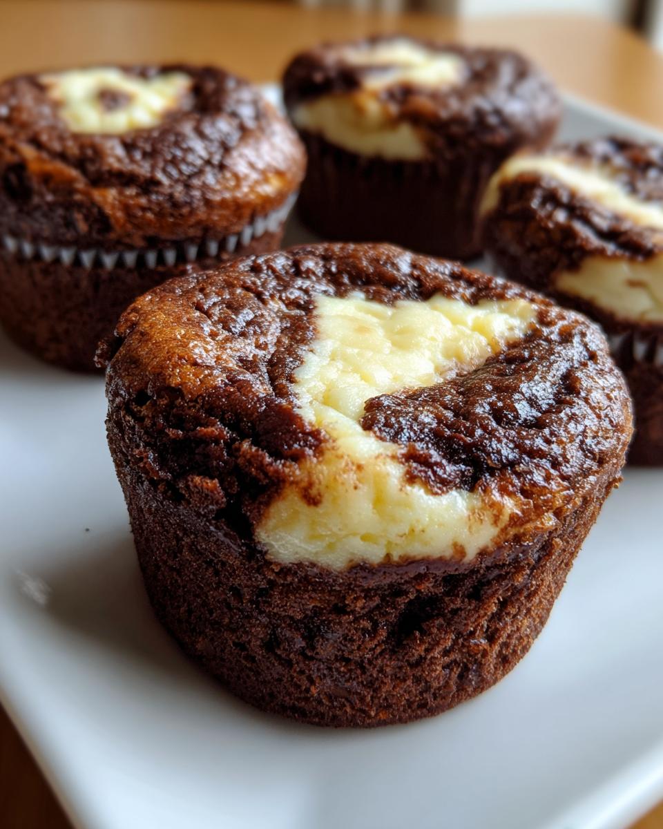 Close-up of a moist Swirled Chocolate Cupcakes featuring a creamy, light-colored filling baked into the center.