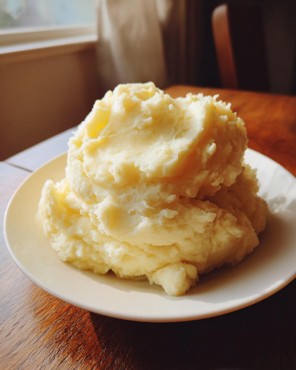 A generous serving of fluffy, creamy Best Mashed Potatoes piled high on a white plate.