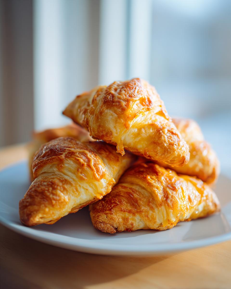 A stack of golden, flaky cheese croissants, perfect as one of the Iowa Party Bites.