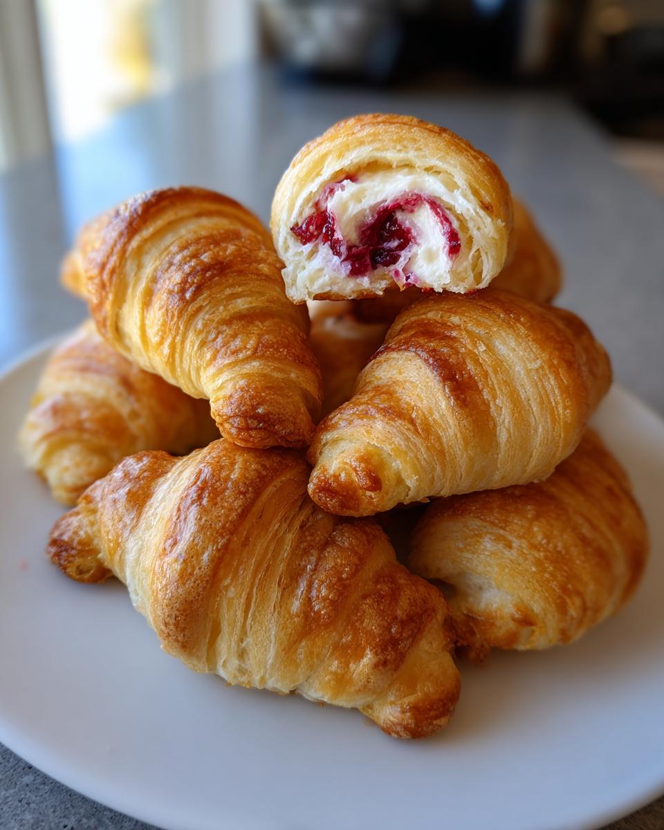 A stack of golden baked Cranberry Cream Cheese Crescent Bites, one cut open showing the filling.