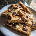 A stack of freshly baked Fig Walnut Rosemary Crackers showing visible figs, walnuts, and rosemary pieces.