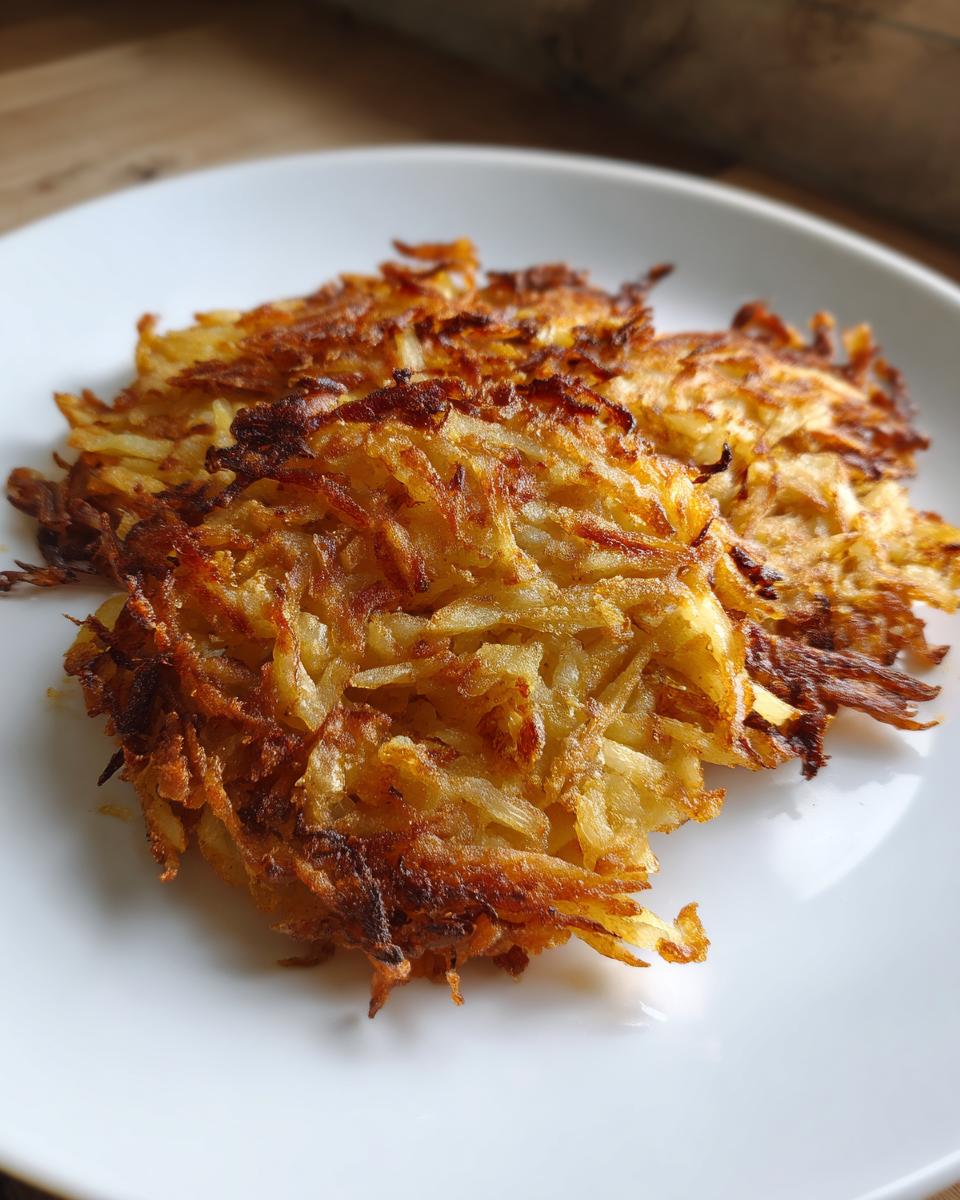 Close-up of three golden-brown, crispy Haunted Hash Browns served on a simple white plate.