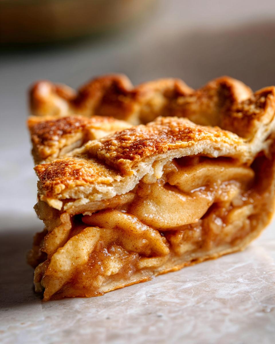 Close-up of a thick slice showing the cinnamon-spiced apple filling inside a Mini Apple Pies crust.