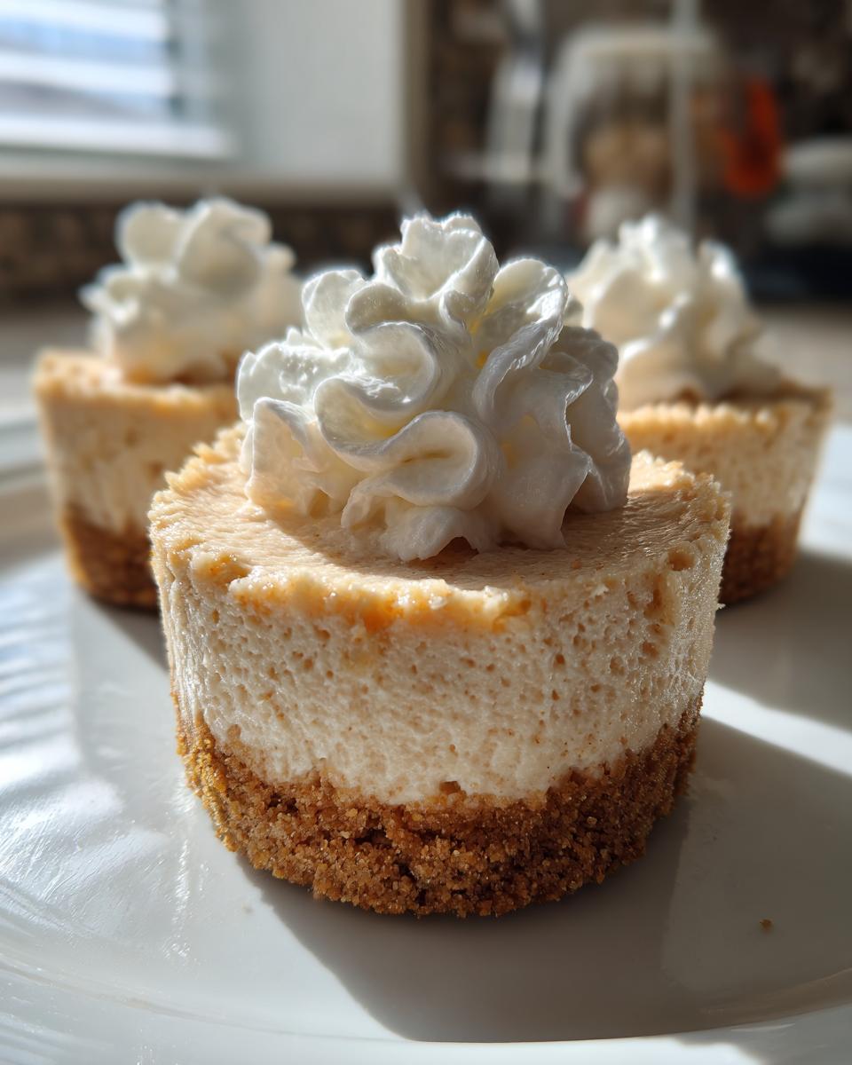 A close-up of one of the No Bake Gingerbread Cheesecake Cups topped with a swirl of whipped cream, sitting on a white plate.