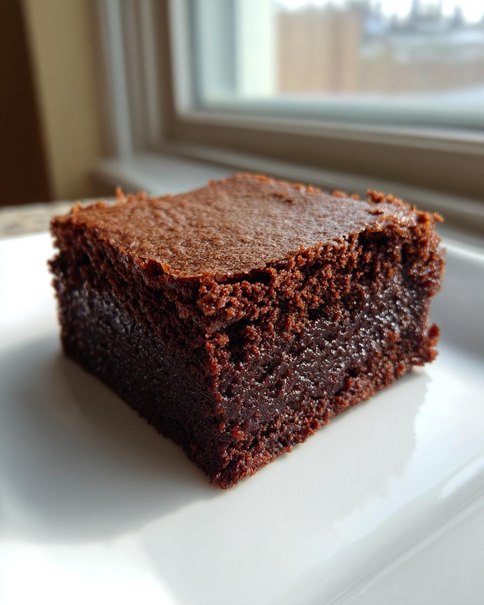 Close-up of a single, fudgy slice of Chewbacca Brownies resting on a white plate near a window.