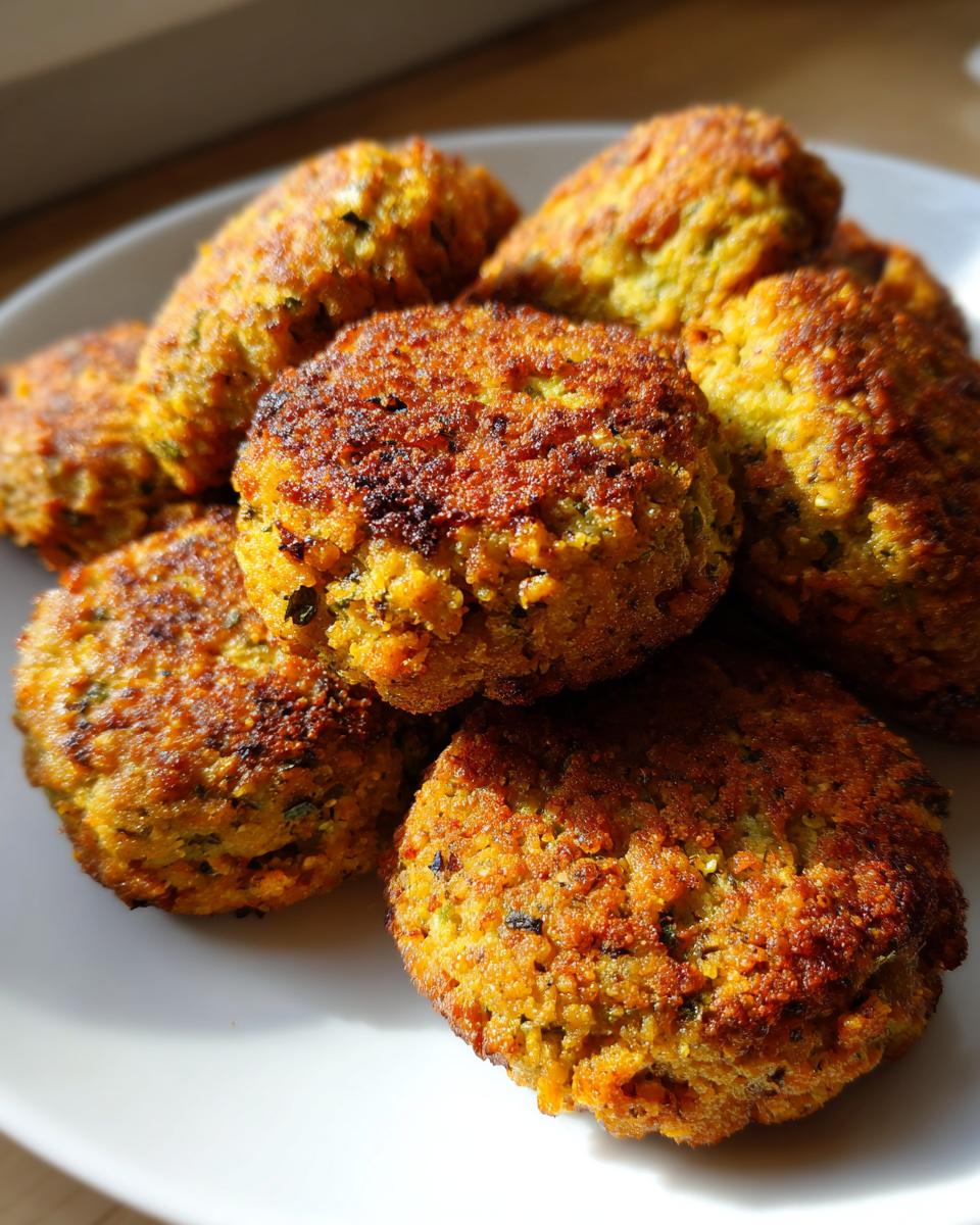 A close-up of several golden-brown, freshly cooked falafel patties piled on a white plate.